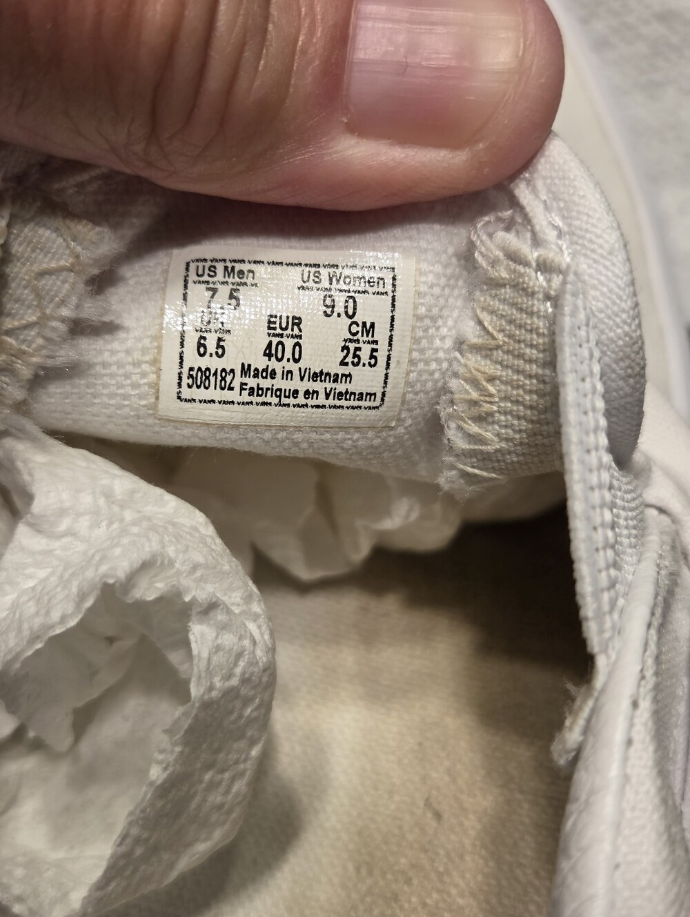 Vans Classic Slip On True White Canvas Sneakers Men 7.5 Women 9 - Picture 8 of 8